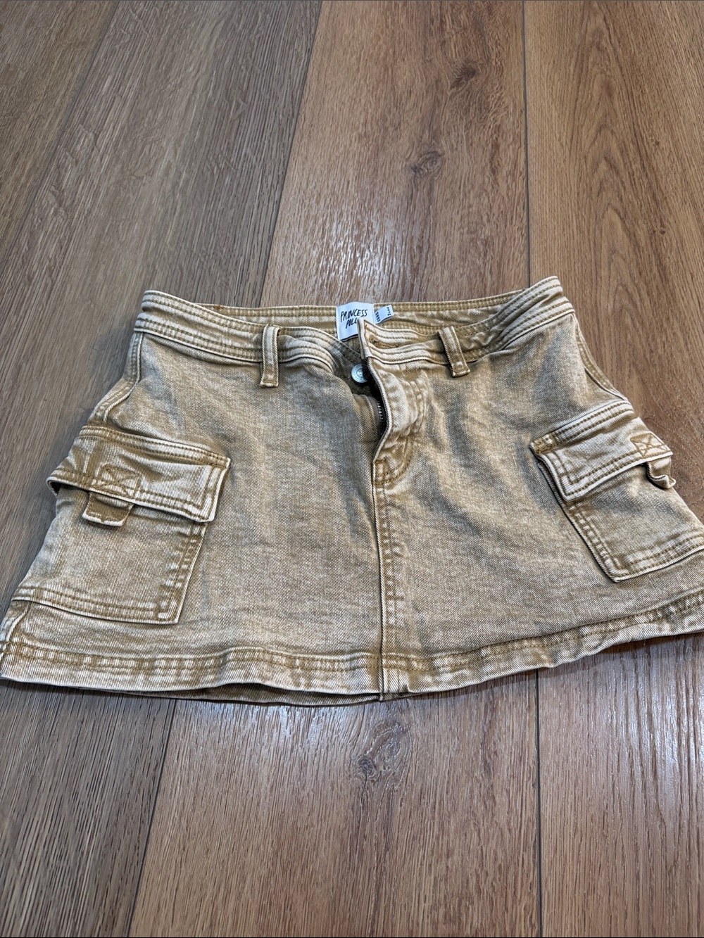 Prince Washed Tan Cargo Mini Skirt